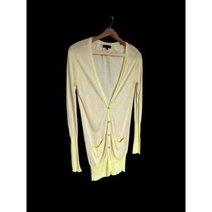 Rag & Bone Women's Yellow Striped Pocket Cardigan Sweater Sz Small Oversized